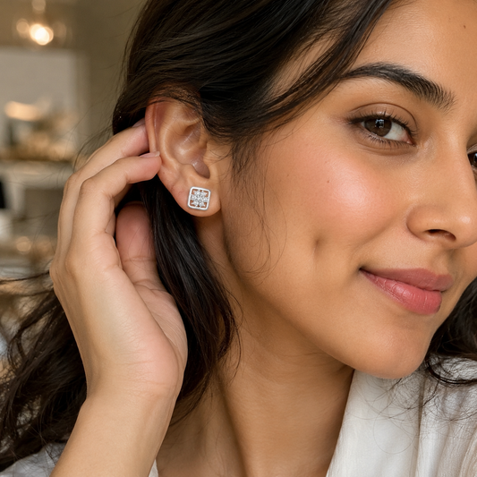 Celeste Sparkle Square Stud Earrings | 925 Sterling Silver by Rasmriti™