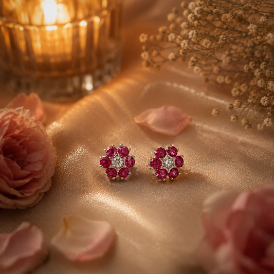 Rosette Bloom Stud Earrings | 925 Sterling Silver by Rasmriti™