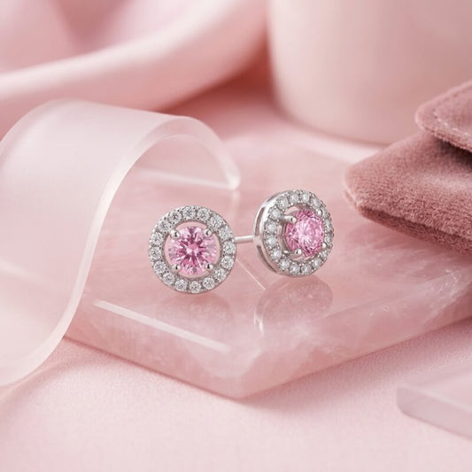 Rosé Halo Stud Earrings | 925 Sterling Silver by Rasmriti™